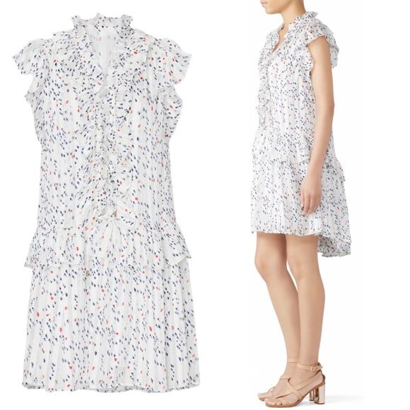 Sabina Musayev White Dot Sun Ruffle Lace Front Metallic Mini Dress Size XS - Picture 2 of 8